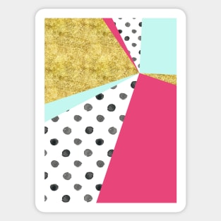 gold aqua pink dots color block abstract Sticker